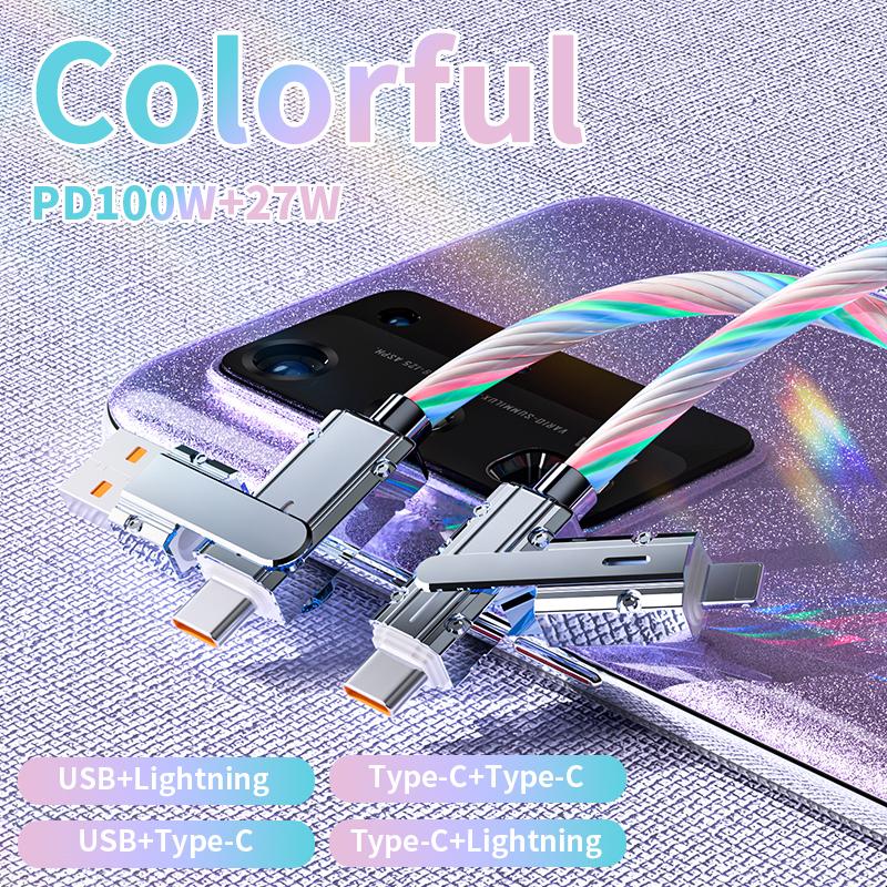 4-in-1 USB Charging Cable, fastcharging cable MAX 240W USB A+ TYPE C + Lightning Multi national aluminum alloy cable management 240W suitable for iPhone 16 15 14  Galaxy, Android Phones & Tablets iPad Pro Smartphone Cellphone Mobile Charger Electronic