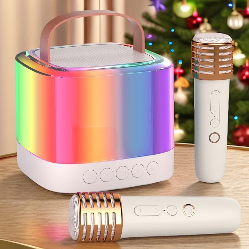 Upgraded Bluetooth Mini Karaoke Machine is an outdoor entertainment speaker for children and adults! Equipped with 2 wireless microphones, portable speakers smartphone Audio