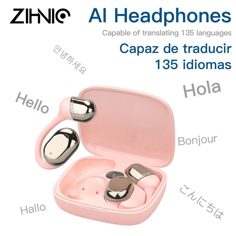 ZIHNIC AI Translation Wireless Bluetooth Open-Ear Earbuds, OWS Headphones Support 135 Languages,Automatic Translation Bluetooth V5.4 Earphones Support Phone Calls Music, AI Chat