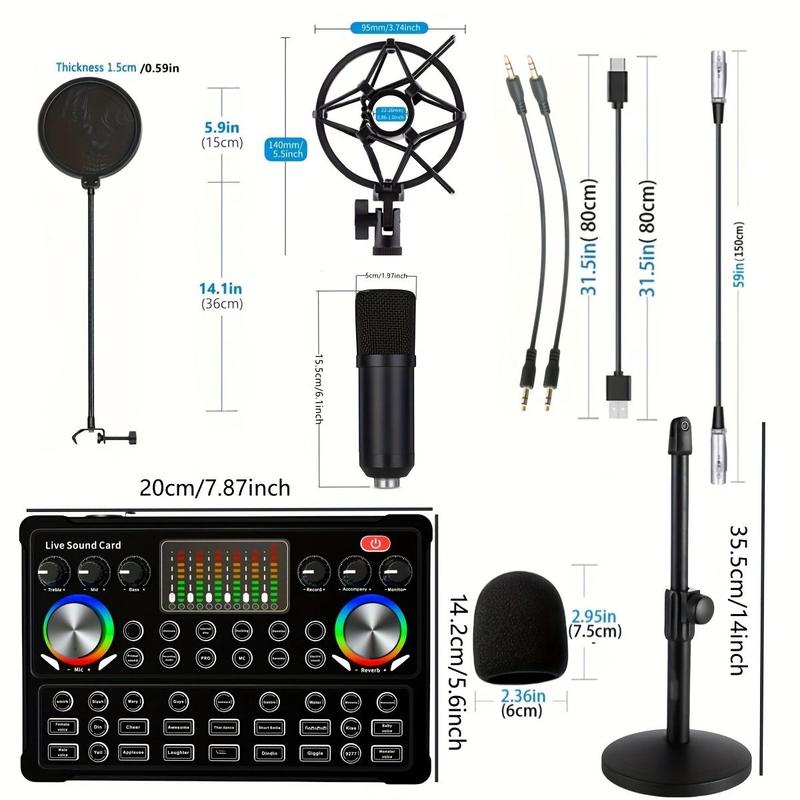 Podcast Equipment Bundle, Podcast Microphone & Sound Card, Playback Equipment Kit with Audio Interface for Recording, Singing, Streaming Media, Games