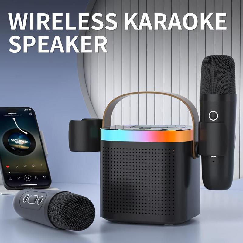 Portable Karaoke Speaker with Microphone, 1 Set Wireless Microphone Speaker, LED Light Wireless Microphone Home Bathroom Entertainment Karaoke Set