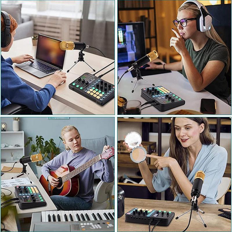 Professional Podcast Equipment Set, USB Rechargeable Condenser Microphone with Live Sound Card, Audio Interface, Perfect for Recording, Broadcasting, Live Streaming