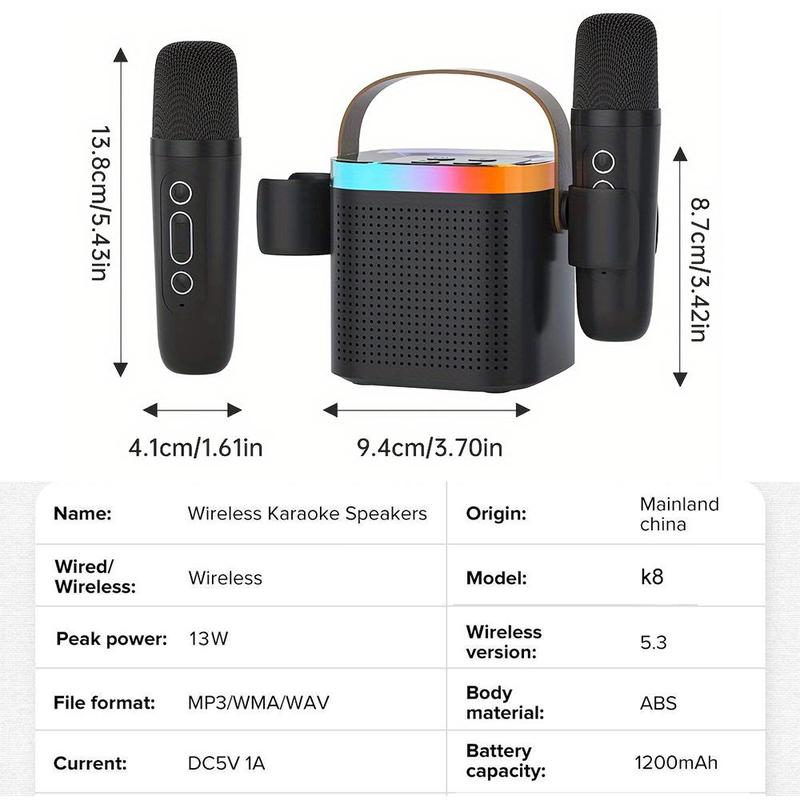 Portable Karaoke Speaker with Microphone, 1 Set Wireless Microphone Speaker, LED Light Wireless Microphone Home Bathroom Entertainment Karaoke Set