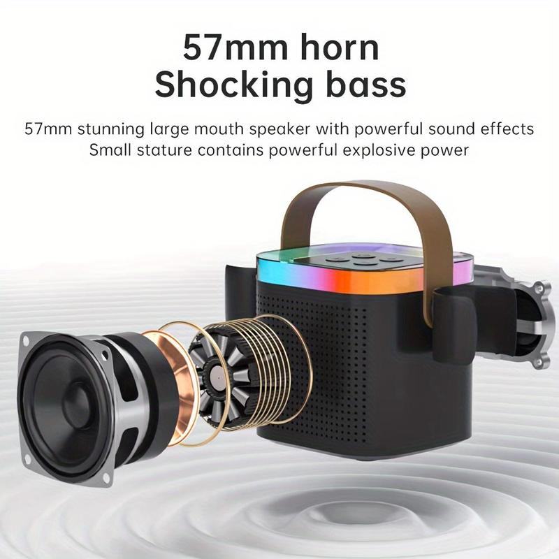 Portable Karaoke Speaker with Microphone, 1 Set Wireless Microphone Speaker, LED Light Wireless Microphone Home Bathroom Entertainment Karaoke Set