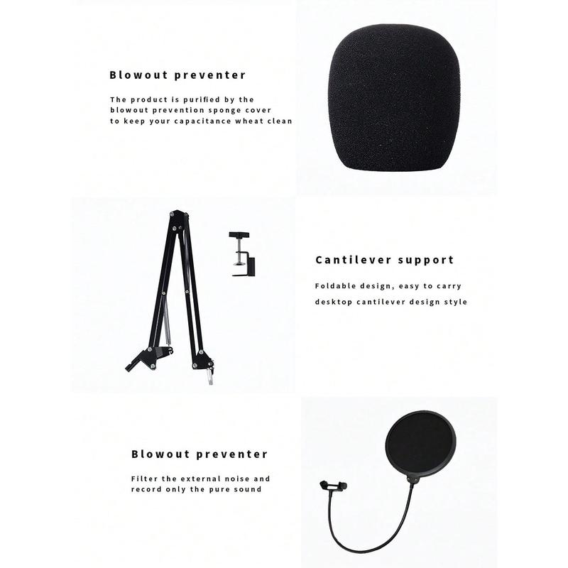 The BM800 Capacitive Microphone Kit Is Suitable For Computer Recording, Gaming Voice Communication, High-Quality Sampling, Home Use With A Wired Aluminum Alloy Cantilever Stand