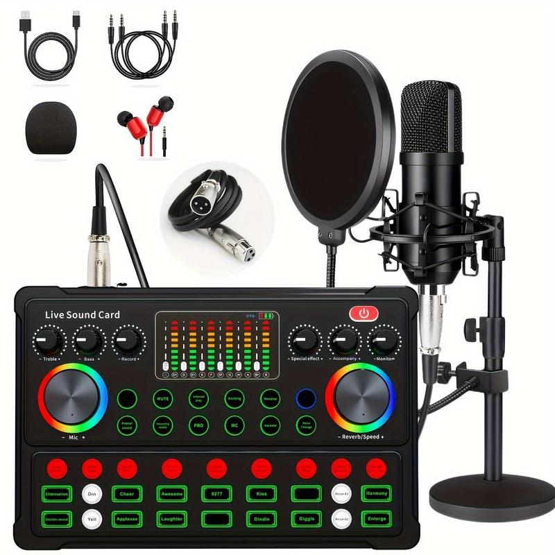 Podcast Equipment Bundle, Podcast Microphone & Sound Card, Playback Equipment Kit with Audio Interface for Recording, Singing, Streaming Media, Games