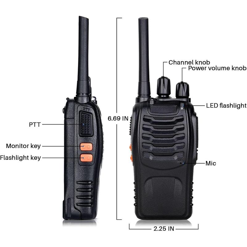 Walkie Talkies for Adults Long Range, Rechargeable Two Way Radio Earpiece with MIC,16 Channels Handheld Walkie-Walkie(2 Pack, Black)