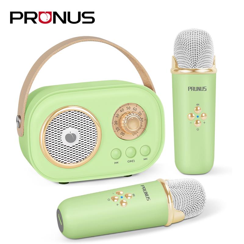 PRUNUS C20 Mini Karaoke Machine Bluetooth Speaker with Wireless Mic 6 Sound Modes Perfect for KTV Parties Gifts for Kids and Adults Retro Design