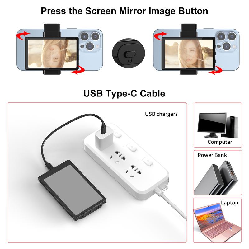 Newmowa Vlog Selfie Monitor Screen Only for Iphone & Samsung, with Magnetic Phone Holder Clip Mount, Using Phone Rear Camera for Selfie Vlog Live Stream, (Ihpne Supporting 1080P Wifi Recording, 4K 30fps for wired recording)