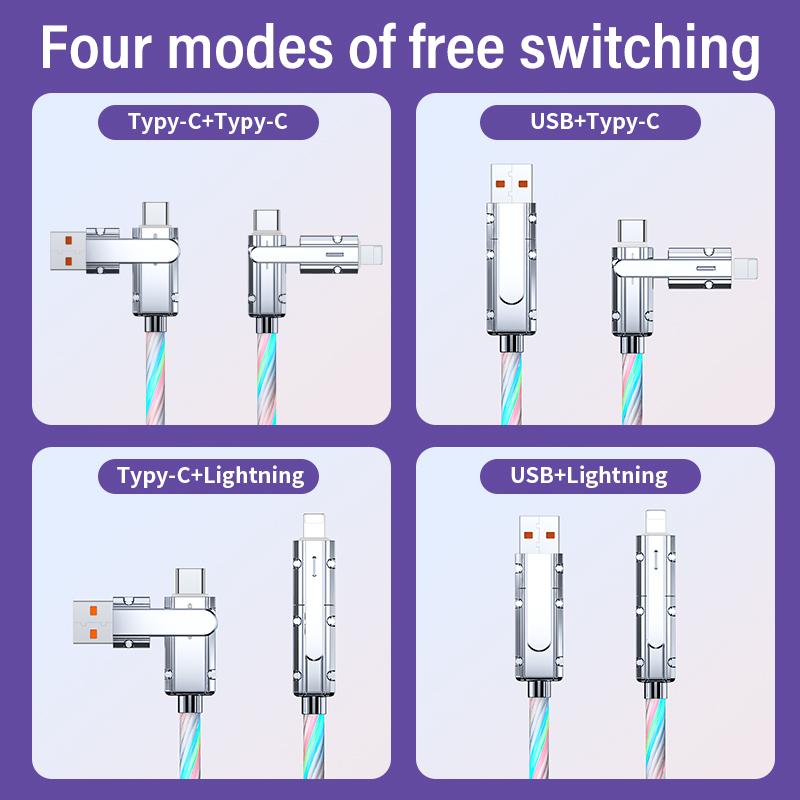 4-in-1 USB Charging Cable, fastcharging cable MAX 240W USB A+ TYPE C + Lightning Multi national aluminum alloy cable management 240W suitable for iPhone 16 15 14  Galaxy, Android Phones & Tablets iPad Pro Smartphone Cellphone Mobile Charger Electronic