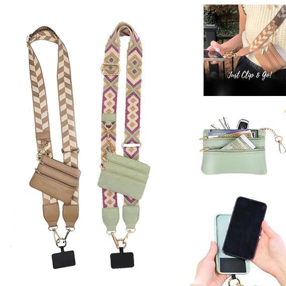 Clip and Go Strap for Phone with Wallet Crossbody,Portable Beautiful, Comfortable, Adjustable Crossbody Phone Lanyard , Outdoor Anti-lost Phone Strap ,Phone Wrist Strap and Cell Phone Holder Badge Accessories Smartphone