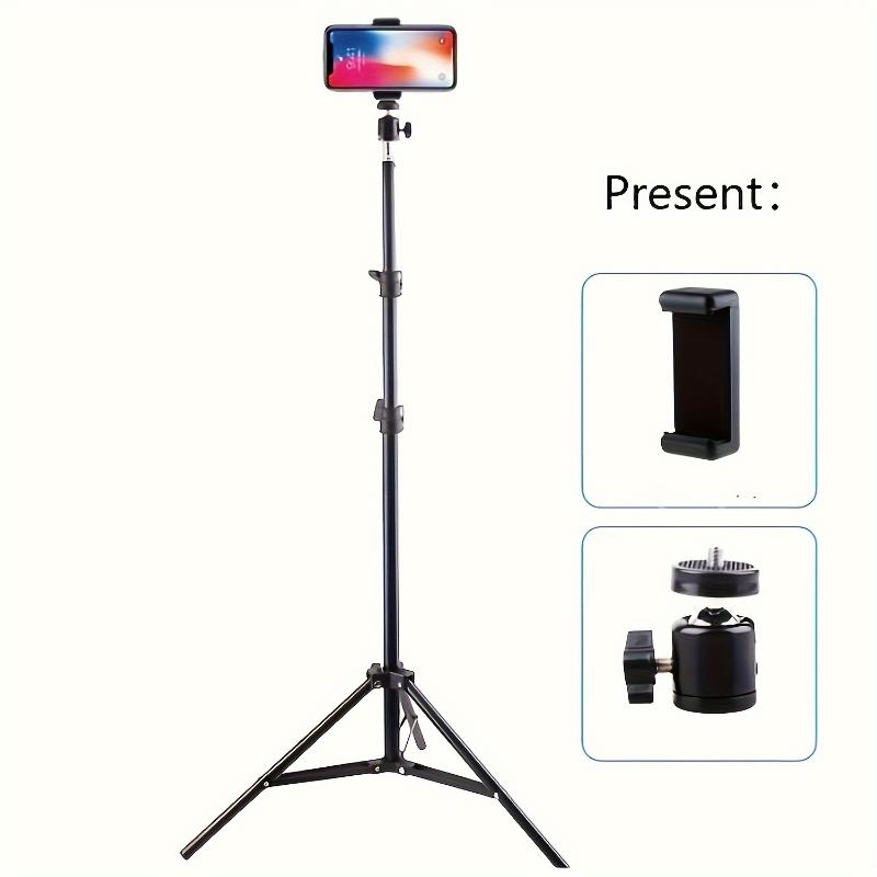 Iron Tripod Stand with Adjustable Height and Foldable Design, Non-Waterproof, Multifunctional 63-Inch Tripod with Phone Holder Clip for Cameras and Smartphones