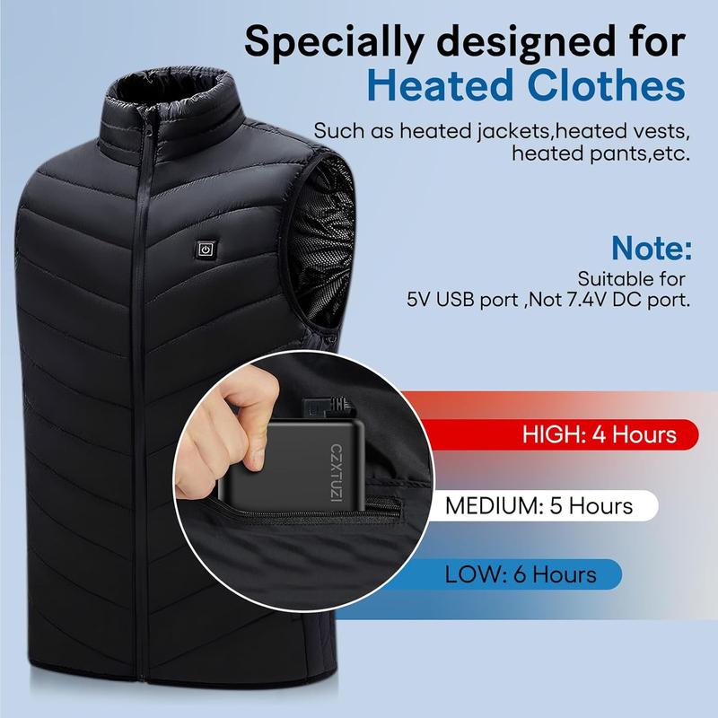 5V 2A 10000mAh Heated Vest Battery Pack,Fast Charging Portable Charger with Built in Cables,LCD Display Power Bank for Heated Jacket Heated Clothing iPhone Samsung iPad etc.