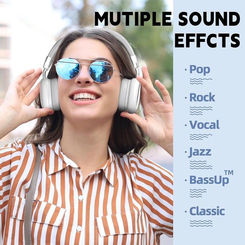 Bluetooth Headphones Over Ear, 65H Playtime Music Modes Wireless Headphones with Microphone, HiFi Stereo Foldable Lightweight Headset, Deep Bass for Home Office Cellphone PC Ect.