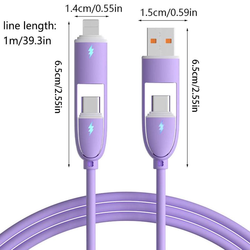 4 in 1 66W USB C Fast Charging Cable, 1 Count LED Light 6A USB C To USB C Adapter PD Multi Charger Cord for iPhone 15 14 Pro Samsung