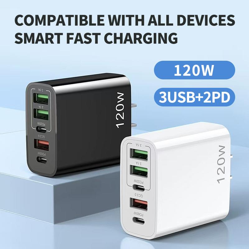 120W USB C Fast Charger Block, 5 Port GaN III Multiple USB Charger Station, USB C Charging Block, Wall Charger for iPhone, Samsung, Galaxy, MacBook, Air Pro