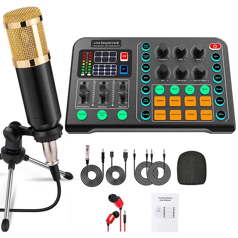 Professional Podcast Equipment Set, USB Rechargeable Condenser Microphone with Live Sound Card, Audio Interface, Perfect for Recording, Broadcasting, Live Streaming