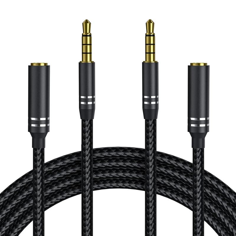 2 Pack 3.5mm Headphone Extension  (4Ft 1.2M), 4 Pole Hi-Fi Stereo Sound Audio , Nylon Braided Male to Female AUX Cord, Auxiliary Extender for All 3.5 mm Enabled Devices - Black