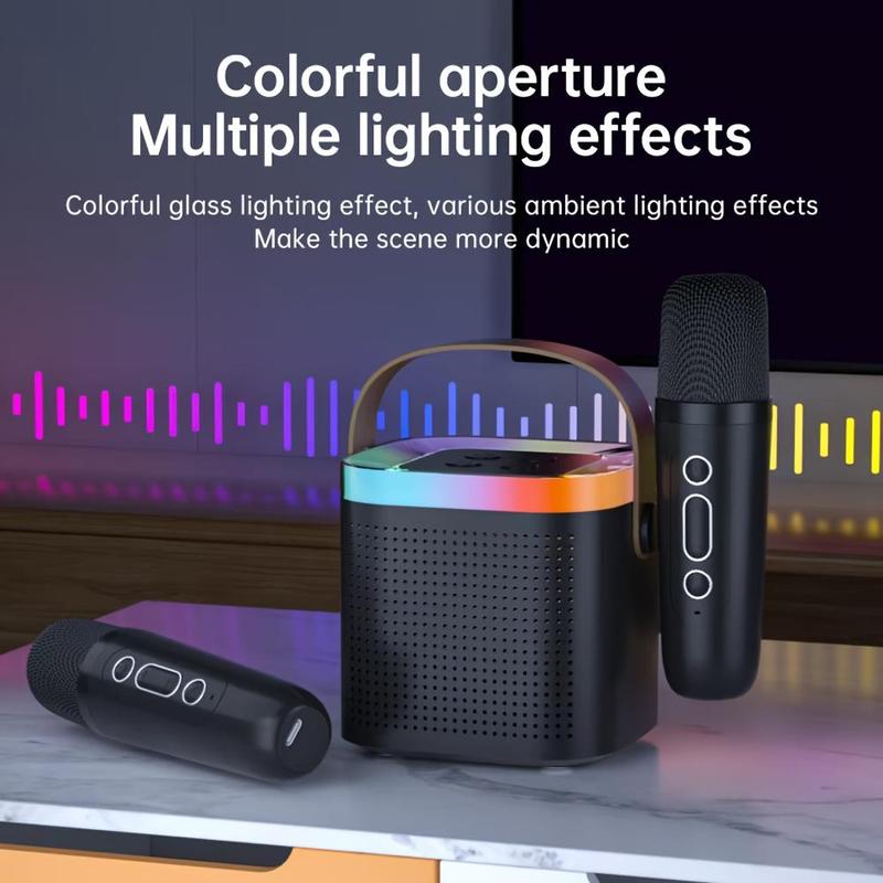 Portable Karaoke Speaker with Microphone, 1 Set Wireless Microphone Speaker, LED Light Wireless Microphone Home Bathroom Entertainment Karaoke Set