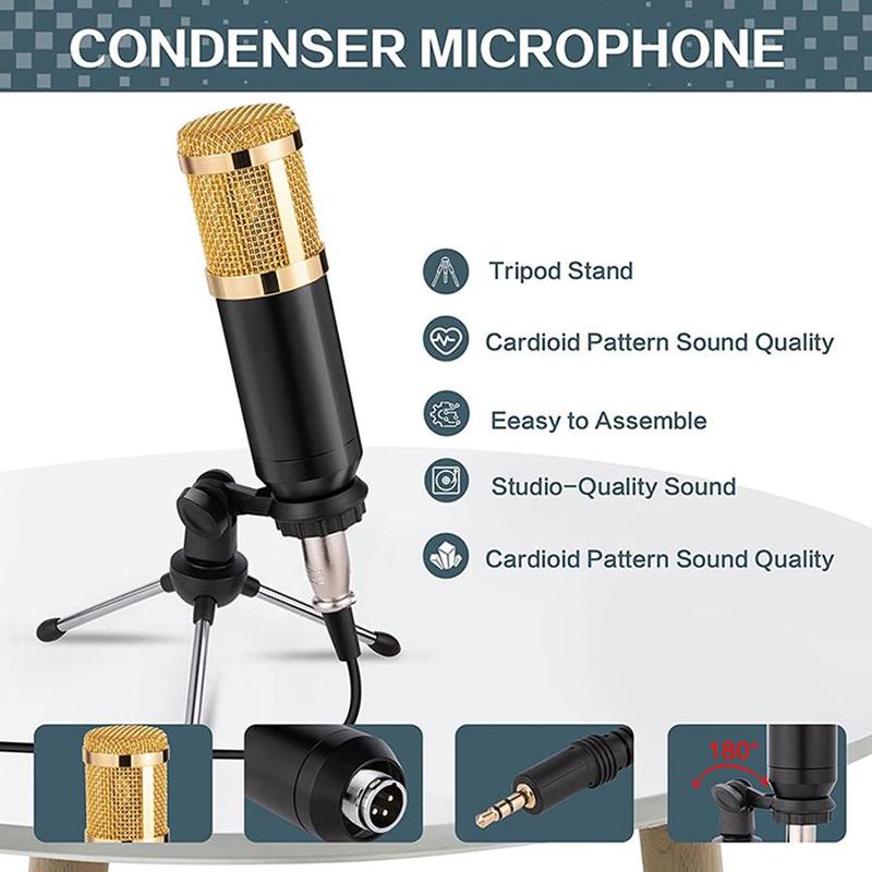 Professional Podcast Equipment Set, USB Rechargeable Condenser Microphone with Live Sound Card, Audio Interface, Perfect for Recording, Broadcasting, Live Streaming