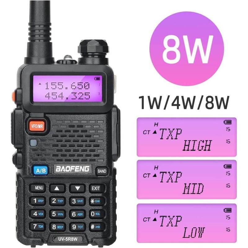 8W Ham Radio Long Range Dual Band Handheld Two Way Radio Walkie Talkies with 1800mAh Li-ion Battery and Earpiece for Hunting Survival Gear