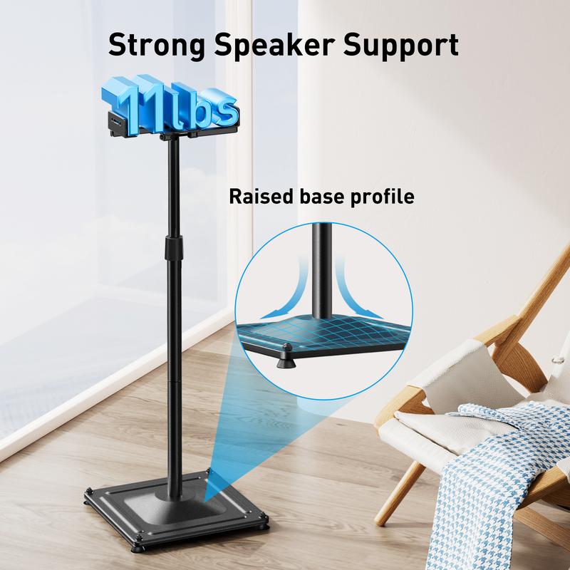 PERLESMITH Adjustable Speaker Stands for Surround Sound, Hold up to 11 lbs, Height 33.3-45.1