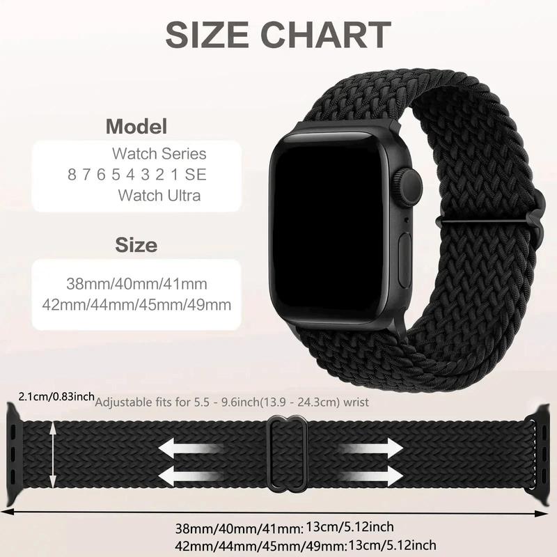 Braided Stretchy Smart Watch Band (Band Only), Sports Nylon Elastic Solo Loop Watch Band for iWatch Series 9 8 7 6 5 4 3 2 1 SE, Smart Watch Band for Apple Watch