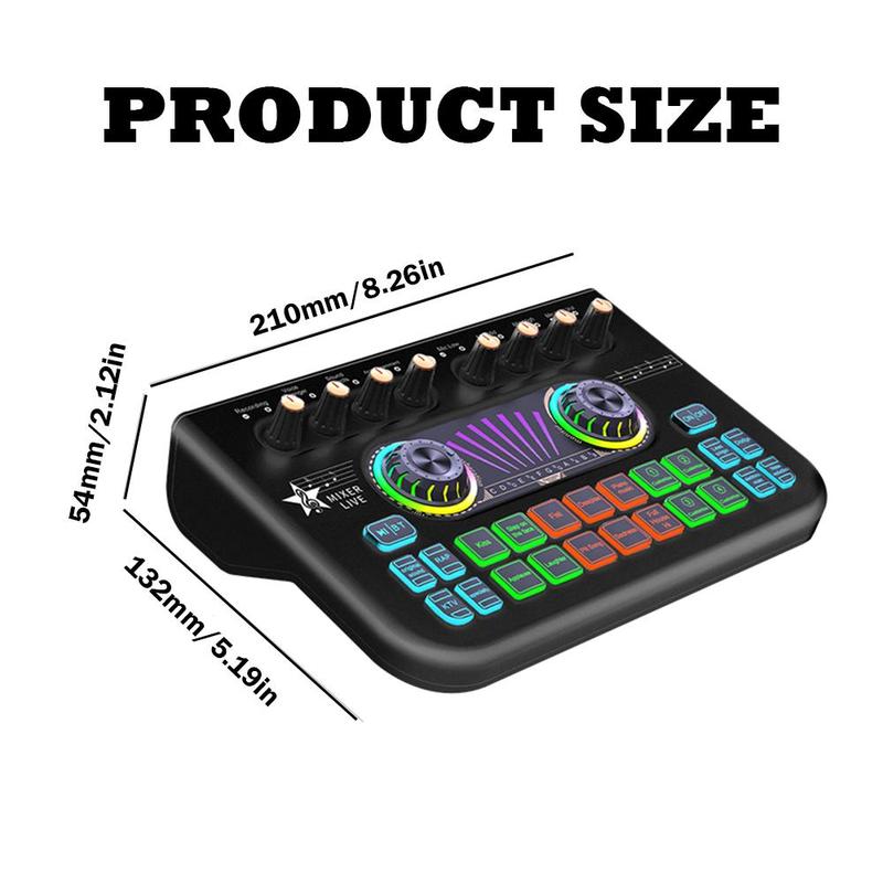 Digital Mixer, Rechargeable Audio Mixer, Professional Sound Card, Voice Effects, Sound Board, Sound Converter, XLR DJ Mixer for Phone PC Live Recording Game