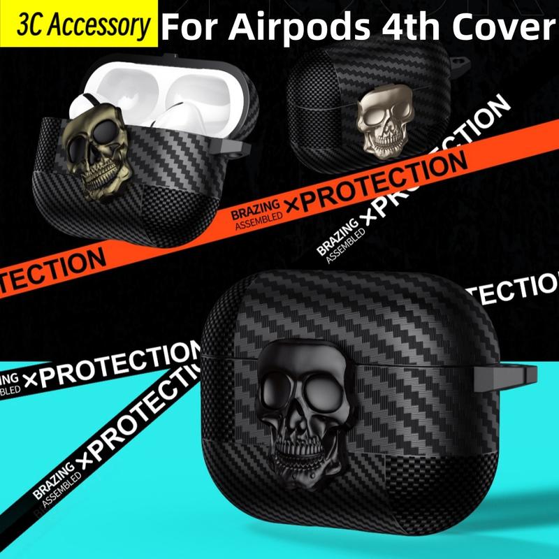 Lock buckle For Airpods 4th USB-C (2024) Coque originality Skull design Fiber pattern Anti fall protective cover For Airpods 4th