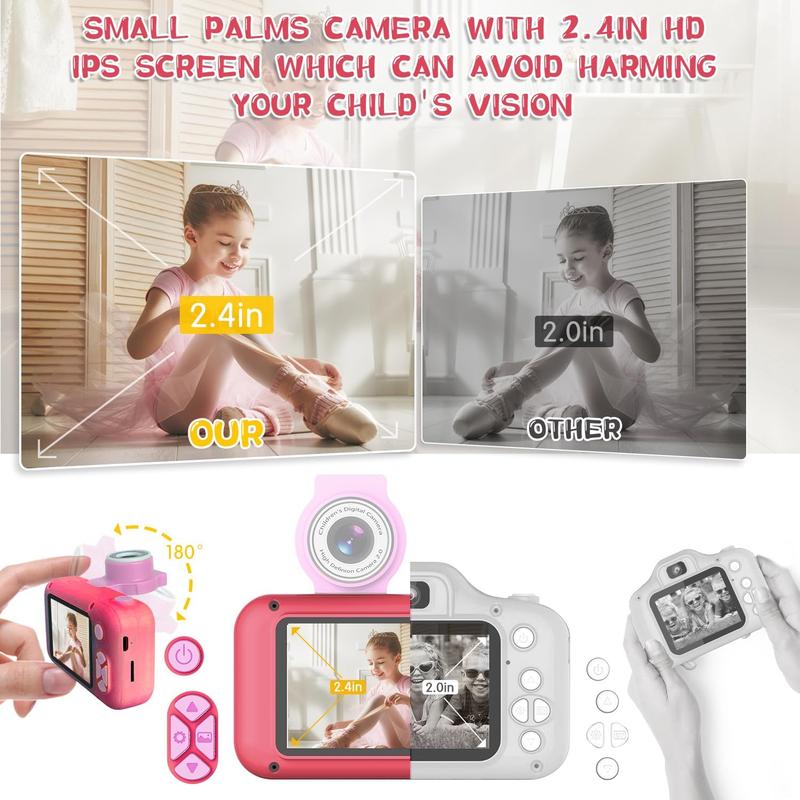 Kid Camera,Camera for Kid,2.4in IPS Screen Digital Camera,180Flip Len Student Camera,Children Selfie Camera with Playback Game,Christmas Birthday Gift for 4 5 6 7 8 9 10 11 Year Old Girl Boy