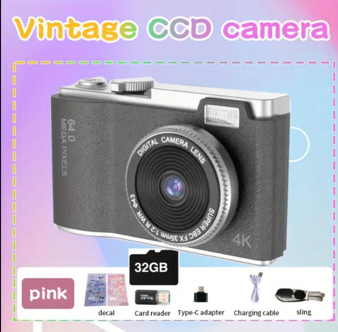 High-definition Retro-style CCD Vintage Digital Camera- Rechargeable Wireless Cheap Compact Camera- Dual Left and Right- Portable- Advanced Auto Focus