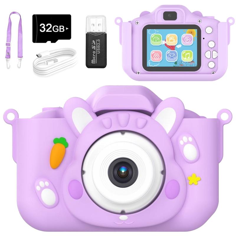 Kids Selfie Camera Toy, Cute Rabbit Design for Boys Girls 3-12, HD 1080P, IPS Screen, Video Camcorder, 32GB TF Card, Perfect Christmas Birthday Gift.