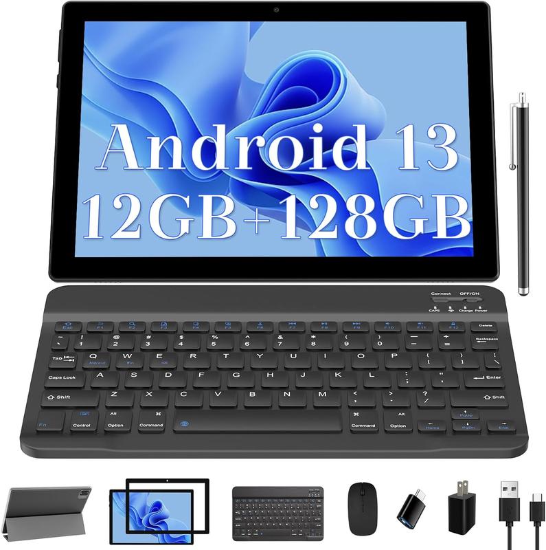 2024 Newest Android 13 Tablets, 10 inch Tablet 2 in 1 Tablet with Keyboard, 12GB+128GB 512GB Expand, 2.4G 5G Wi-Fi 6, BT 5.0, Dual Camera, Games, GMS Tablet with Case