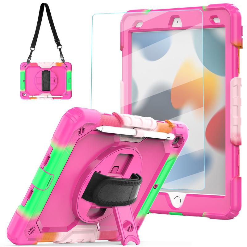 iPad 9th 8th 7th Generation Case 2021 2020 2019 10.2 Inch for Kids Girls with Tempered Glass Screen Protector & Pen Holder Accessories Computer