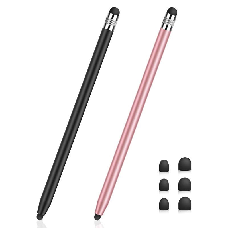 MEKO Stylus Pen  2 Pack Touchscreen Pen 2 in 1 Rubber Stylus Touch Pen for all Cell Phones Tablets iPhone i-Pad Pro Mini iWatch Samsung Huawei Xiaomi Surface Chromebook etc. Black+Rose Gold