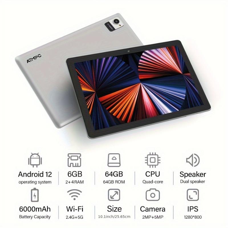 10 Inch Android 12 Tablet, With 6GB DDR (2GB+4GB Expansion)RAM, 32GB ROM, 64GB ROM, 6000MAh, Quad Core Processor, Android Tablet IPS Screen, Camera, Wi Fi, Google, PC, Pad Halloween Christmas Gift