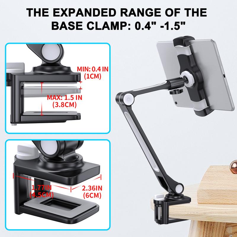 AboveTek IPad Desk Mount, Multi-Angle Adjustable Tablet Stand Holder, 360° Swivel Arm Aluminum iPad Clamp Stand, Fits 4