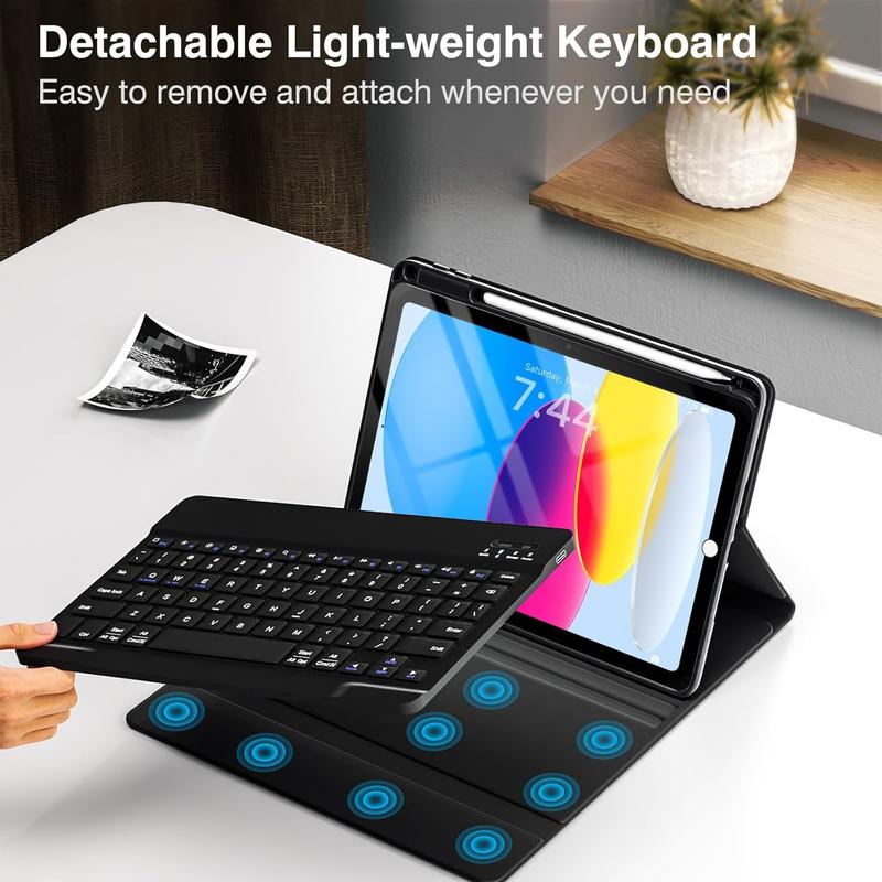 Keyboard Case for iPad 10th Generation 10.9 inch - Detachable   Folio iPad Keyboard Case with Pencil Holder for  iPad 10th Gen 2022 (Black)