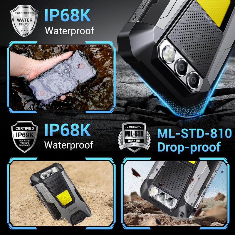 Rugged Smartphone F106 Pro, Rugged Phone Android 14, 12000mAh Unlocked Phone 30W Fast Charging, 15GB + 256GB Rugged Cell Phone, IP68 IP69K Waterproof Phone, 6.58