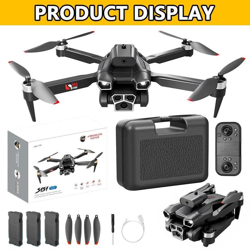 S151 Brushless Drone  8K FPV Camera Foldable Drone with Stable Altitude Hold,with Camera for Kids Adults, Gestures Selfie, Waypoint Fly, Auto-Follow, 3D Flip, One Key Start, 3 Speeds, 3 Batteries Accessories Folding drone