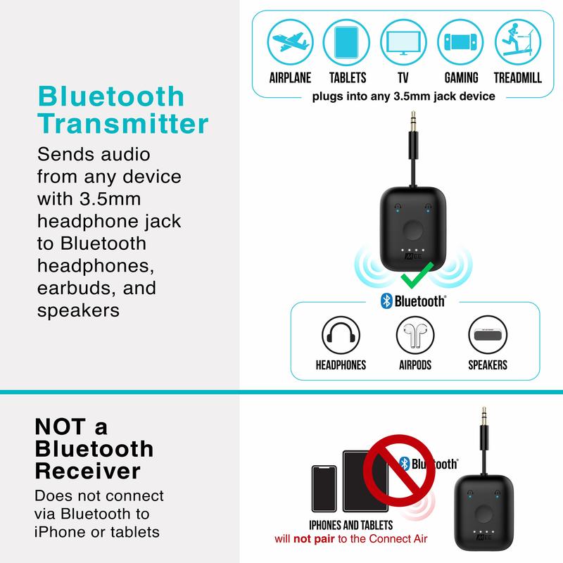 MEE audio Connect Air Flying Bluetooth Audio Transmitter Adapter is nice. Compatible with 2 AirPods and other headphones fits multiple device jacks uninterrupted audio Accessories Wireless