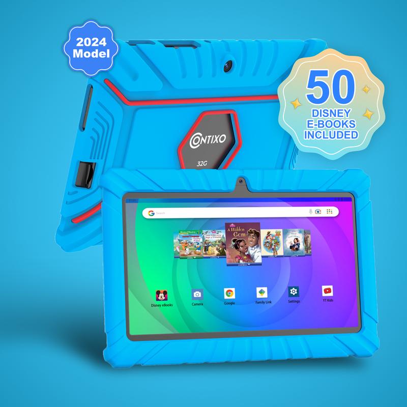 Contixo Kids 7” Tablet, Android 11, 32GB, Parental Controls, Kid-Proof Case, 50 eBooks, Learning Apps, Dual Cameras, Wi-Fi, Expandable Storage