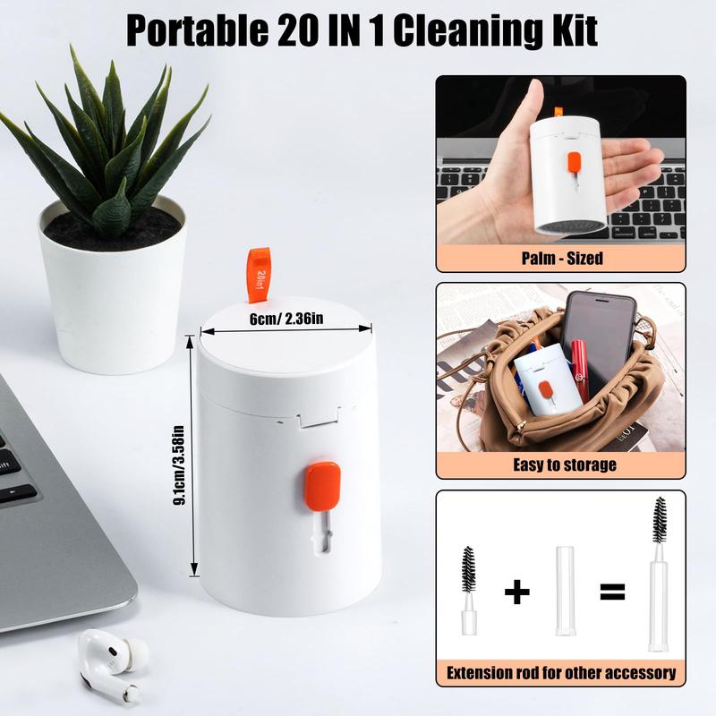 Laptop Phone Screen Cleaner Kit, Computer Keyboard Brush Cleaning Spray for Smartphone iPhone AirPods MacBook iPad, 20-in-1 Electronic Device Clean Tool for Camera PC Monitor Earbud TV Tablet Car Screens(White)