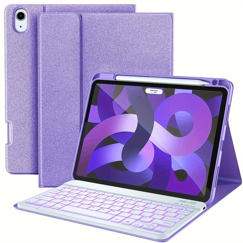 For iPad Air 5th Generation Case with Keyboard - 7 Color Backlight Detachable Keyboard Tablet Cover with Pencil Holder for iPad Air 5th Gen 2022 iPad Air 4th Gen 2020 10.9, Purple