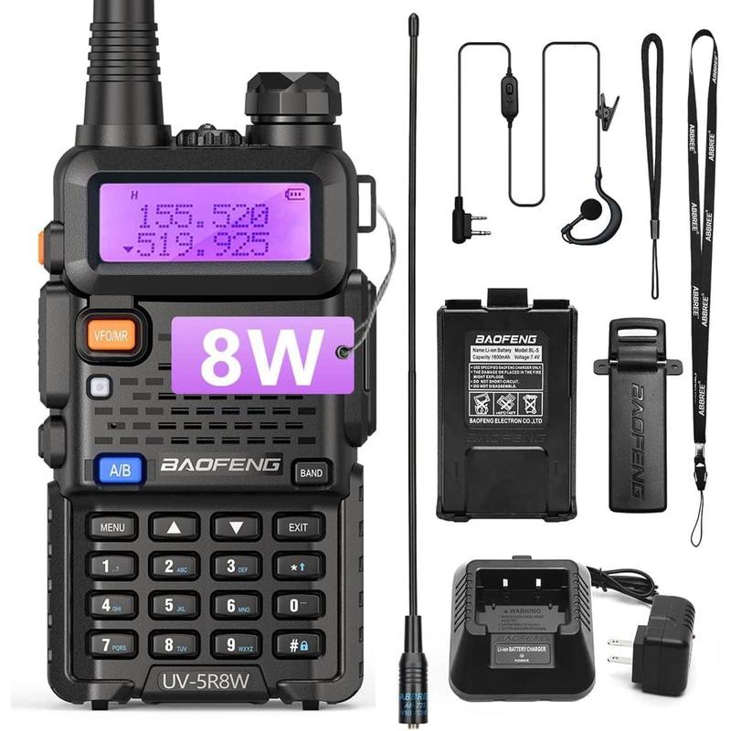 8W Ham Radio Long Range Dual Band Handheld Two Way Radio Walkie Talkies with 1800mAh Li-ion Battery and Earpiece for Hunting Survival Gear