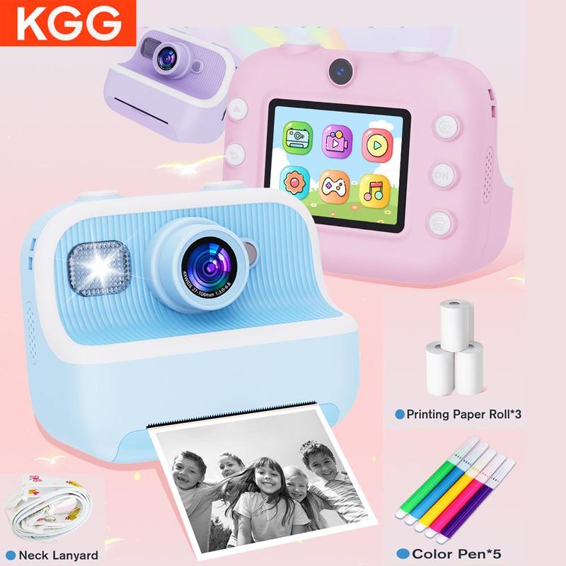 KGG Instant Printing Camera, Rechargeable Instant Camera with 3 Rolls Paper, Mini Digital Camera, Photo Taking Camera for Home & Outdoor