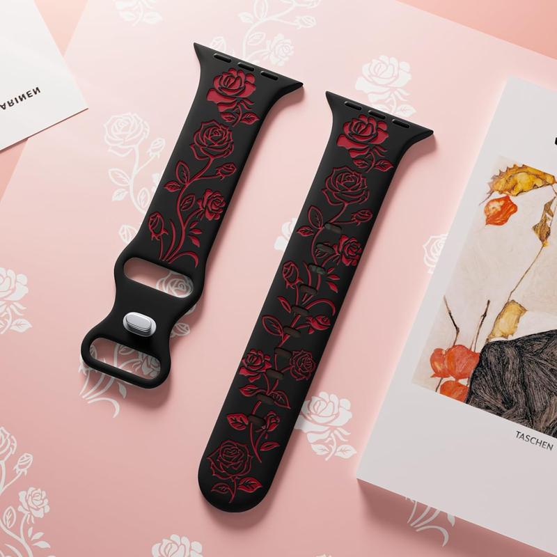 Excellent Quality- Floral Engraved Band Compatible with Apple Watch Bands 40mm 41mm 38mm 44mm 45mm 42mm 49mm Women, Cute Two Tone Flower Soft Silicone Sport Strap for iWatch Series 9 8 7 6 5 4 3 2 1 SE Ultra 2 Accessories Wearable