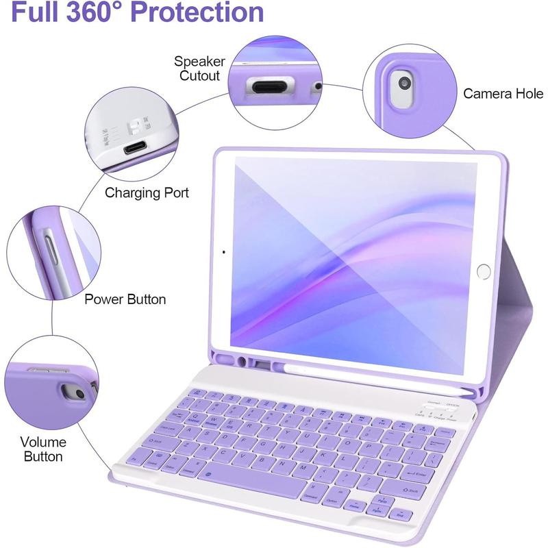 Keyboard Case for iPad 9 8 7th Gen 10.2'',Case with Keyboard ipad 10.2 inch,Keyboard for iPad 9th Gen, Keyboard for iPad 10.2,iPad Keyboard Case 9th Gen with Pencil Holder (Purple)