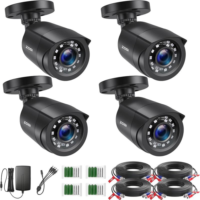 ZOSI 1080P 4 Pack HD TVI Security Bullet Cameras Outdoor Indoor Weatherproof with 24pcs IR LEDs 80ft Night Vision for 720P 1080N 1080P 5MP 4K HD TVI AHD CVI Analog Surveillance CCTV DVR Systems cameras for home Car camera