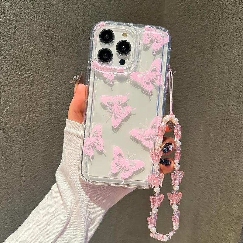 Butterfly & Flower Decor Phone Chain Kit, Cute Hand Strap for Women & Girls, Beaded Phone Lanyard for Phone Case, Anti-fall Wrist Strap for Smartphone